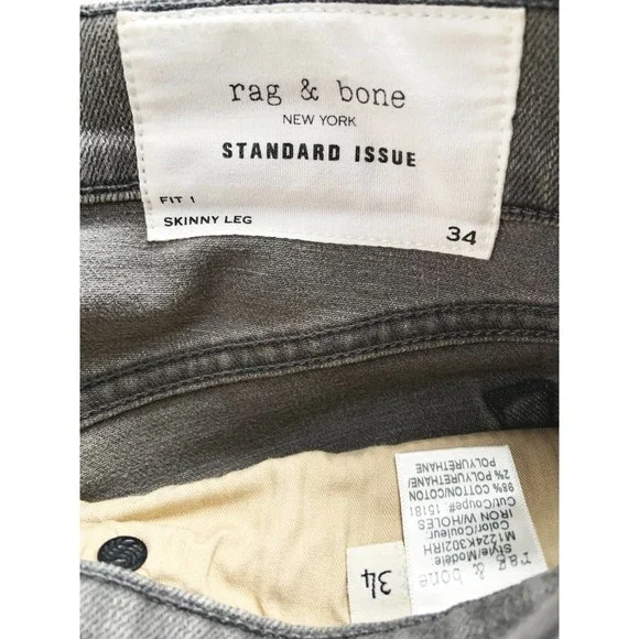 Rag & Bone NY Standard Issue Gray Button Fly Destroyed Skinny Jeans 34 - Picture 5 of 6